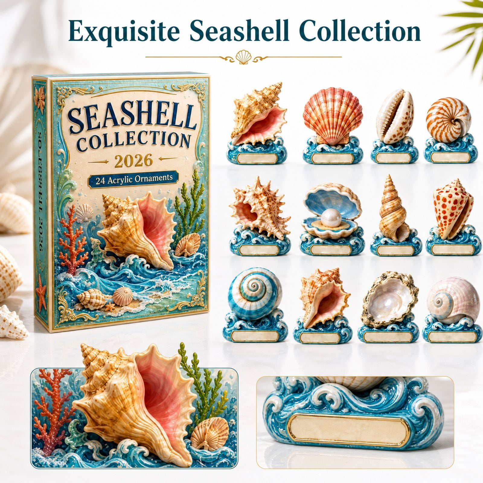 Seashell Collection Advent Calendar 2026 24Pcs Ocean Seashell Acrylic Hanging Ornaments Countdown Blind Box Beach & Seashell Lovers Collectibles Coastal Surprise Gift