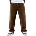 thumbnail image 2 of Domuza Men Corduroy Pants Drawstring Elastic Waist Casual Trousers Straight Wide Leg Baggy Sweatpants with Pockets Coffee L, 2 of 4
