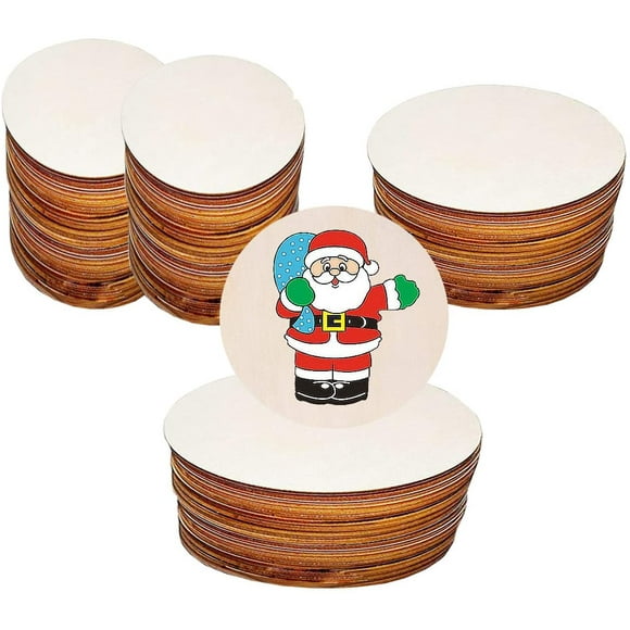 100 Pcs 3 Inch Round Unfinished Wood Circles, Thin Wooden Slices Round Cutout