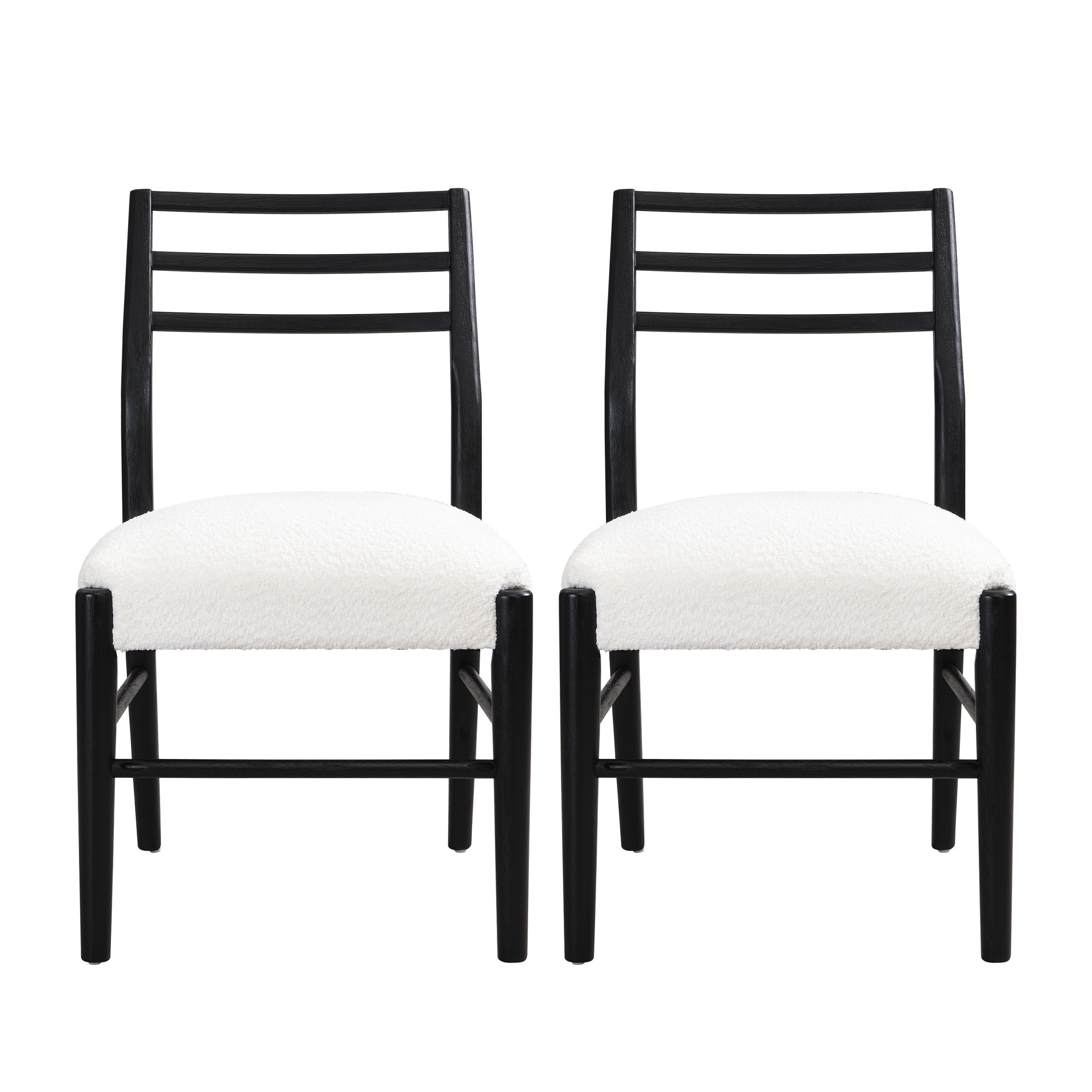 Farmhouse Upholstered Dining Chairs with Rubberwood Frame, Beige and Black - Set of 2