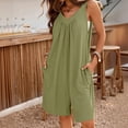 thumbnail image 2 of UDAUDU Womens Summer Rompers 2026 Trendy Sleeveless V Neck Beach Vacation Overalls Casual Bermuda Shorts Jumpsuits with Pockets Green 2XL, 2 of 8