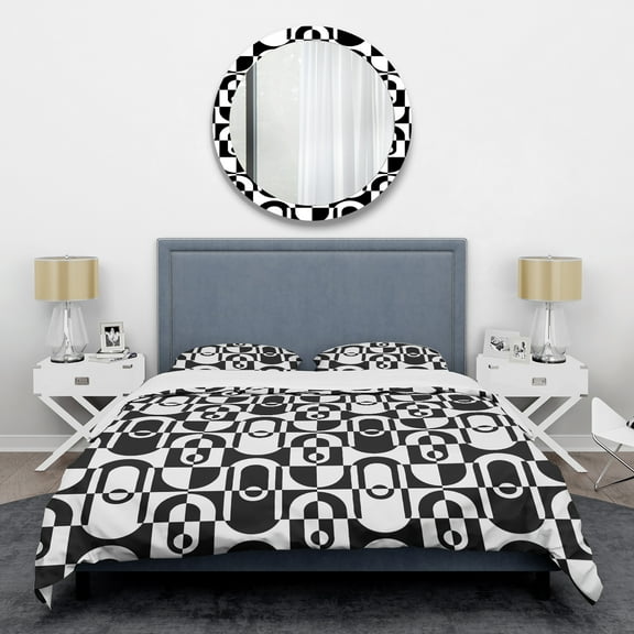 Designart 'Monochrome Geometric Pattern VIII' Mid-Century Modern Duvet Cover Set