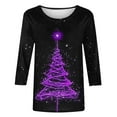 thumbnail image 5 of 3/4 Sleeve Womens Tops Plus Size Christmas Outfits Xmas Tree Printed Graphice Ttee Shirt Crew Neck Holiday Tshirts (3XL, Black 02), 5 of 5
