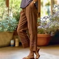 thumbnail image 2 of Oksale Womens Summer Pants Petite Loose Fit Ankle Linen Pants Fashion Lady Straight Leg Trousers with Pockets Causal Drawstring Stretch Waisted Trousers Brown S, 2 of 8