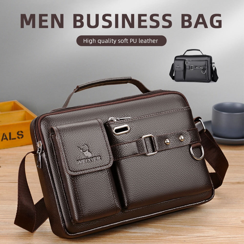 Men's Shoulder Messenger Bag PU Leather Handbag Business Crossbody Bag Briefcase