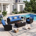 thumbnail image 2 of LazySunsets 7 Piece Outdoor Furniture Set with Swivel Chairs Set of 2, Rattan Wicker Outdoor Conversation Set Patio Furniture, Navy Blue/Black, 2 of 10