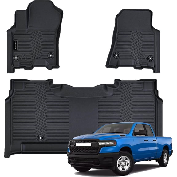 AUXKO All Weather Floor Mat Fit for 2025-2026 2027 Dodge Ram 1500 Crew Cab 5 Seat 2nd Row Without Under Seat Storage Box TPE Liner Accessories All Season Guard Odorless Anti-Slip Black