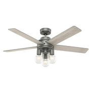 Hunter - Hardwick Indoor Ceiling Fan With Light, Remote, 52-inch, Matte Silver, Casual-style, 4-speed WhisperWind Motor, 51842, for Living Rooms, Bedrooms