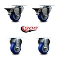 thumbnail image 2 of 3 Inch Blue Poly Wheel Swivel Top Plate Caster Set with 2 Posi Brakes 2 Rigid, 2 of 2