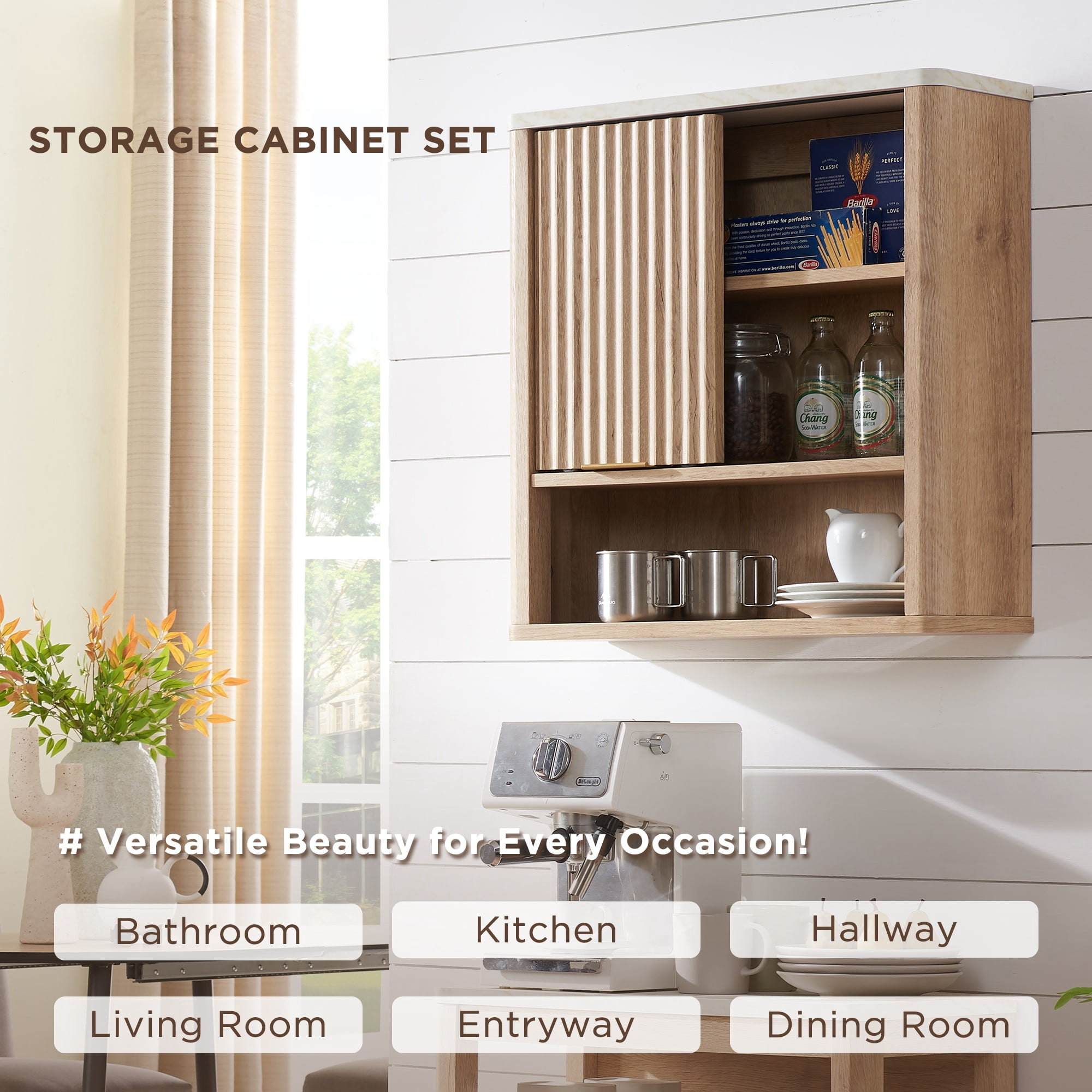 OKD Bathroom Storage Cabinet, Modern Medicine Cabinet with Adjustable Shelf for Kitchen & Living Room, Natural Oak