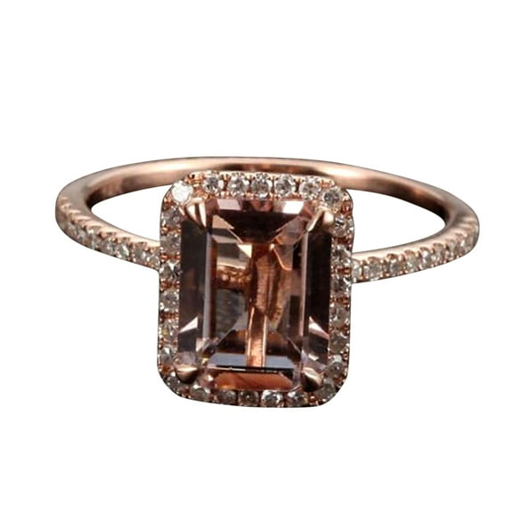 Emerald Cut 1.50 Carat Peach Pink Real Morganite and Man made diamond moissanite Engagement Ring Sterling Silver with 18k Gold Plating