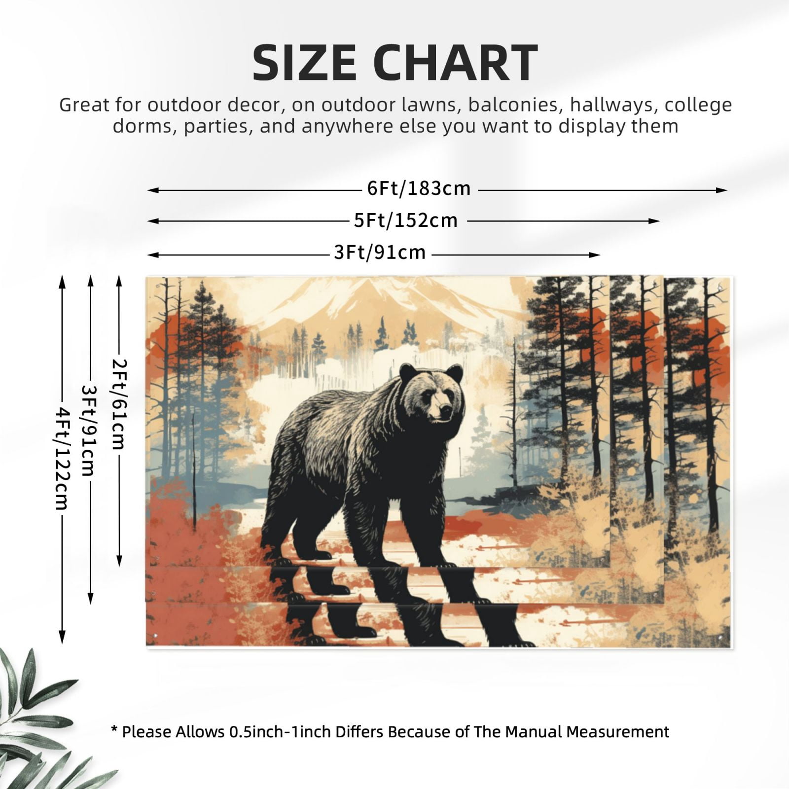 Bear Rustic Lodge Southwestern Four Hole Decorated Banner Flag for Garden Yard Home Decoration Indoor Outdoor 4x6 Ft