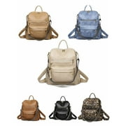 Fashionable Faux Leather Backpack with Leopard Print Sling for Stylish Ensembles-Light Brown