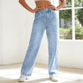 thumbnail image 6 of Womens Jeans Distressed Denim Trousers with Beaded Embellishments Relaxed Fit High Waist Wide Leg Casual Solid Blue L, 6 of 6