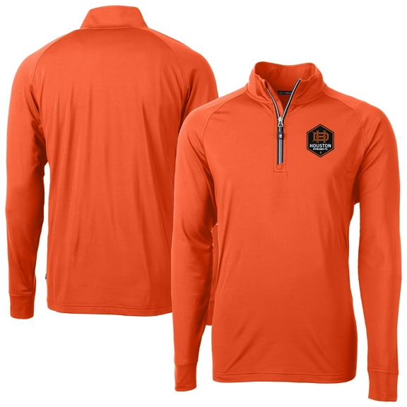 Men's-Cutter & Buck  Orange Houston Dynamo FC Adapt Eco Knit Stretch Recycled Raglan Quarter-Zip Pullover Top