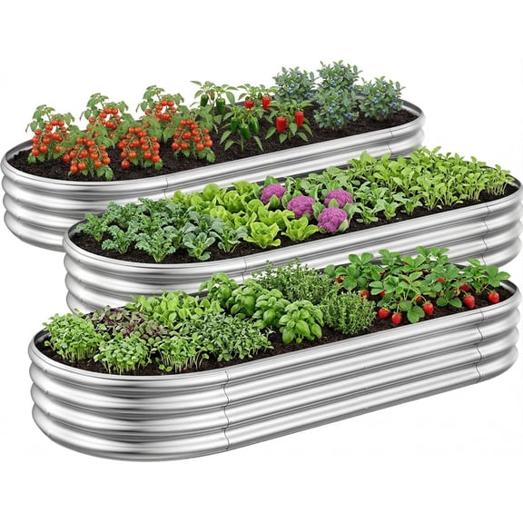 Galvanized Raised Garden Bed Kit, 3Pcs 4ft Planter Raised Garden Boxes Outdoor, Oval Metal Raised Garden Beds for Vegetables