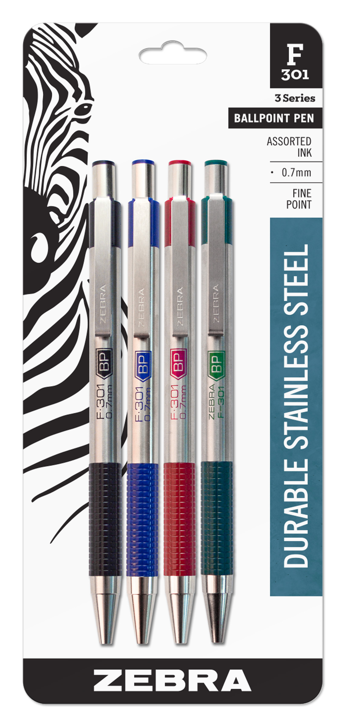 Zebra Pen F-301 Ballpoint Stainless Steel Retractable Pen 0.7mm Black Ink
