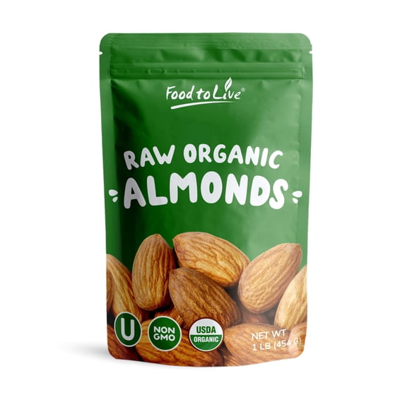 Organic Imported Raw Almonds, 1 Pounds - Non-GMO, Kosher, No Shell, Whole, Unpasteurized, Unsalted, Raw, Vegan - by Food to Live