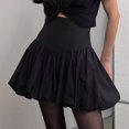 thumbnail image 5 of Women Bubble Mini Skirt High Waist A Line Short Skirt Ruffle Hem Slim Fit Skirts Black S, 5 of 8