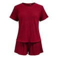 thumbnail image 6 of ylioge Pajama Sets for Women 2 Piece Sleepwear Outfits Womens Casual Solid Color Short Sleeve Tops and Shorts Comfortable Loungewear Pajamas Set, 6 of 8