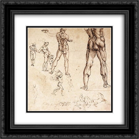 Leonardo da Vinci 2x Matted 20x20 Black Ornate Framed Art Print 'Anatomical studies'