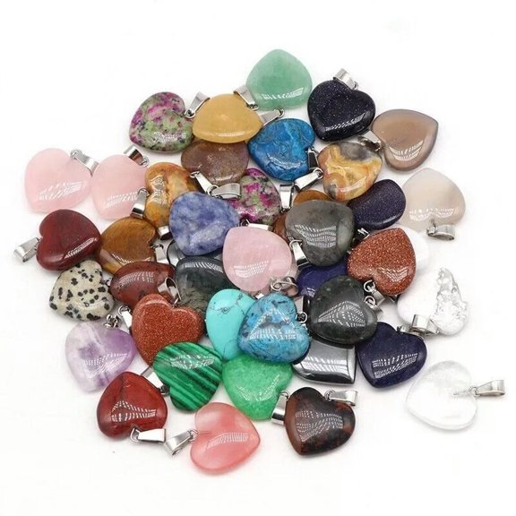 K-KED Wholesale 50pcs Quality Assorted Heart Mixed Natural Stone Pendants Delicate Jewelry 20mm