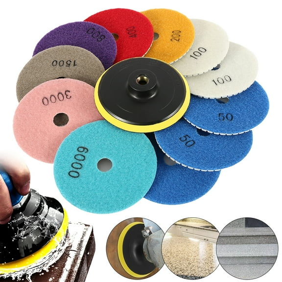 CIVG 12pcs Diamond Polishing Pads Kit 4 Inch 100mm Round Sanding Discs Wet Dry Grinding Wheels Set Diamond Sandpaper for Diamond Granite Stone Concrete Marble