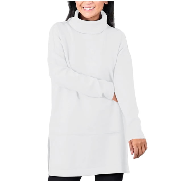 aidice Hauts Grande Taille pour Femmes Col Haut Manches Longues Chemises Amples Taille Fendue Automne Hiver