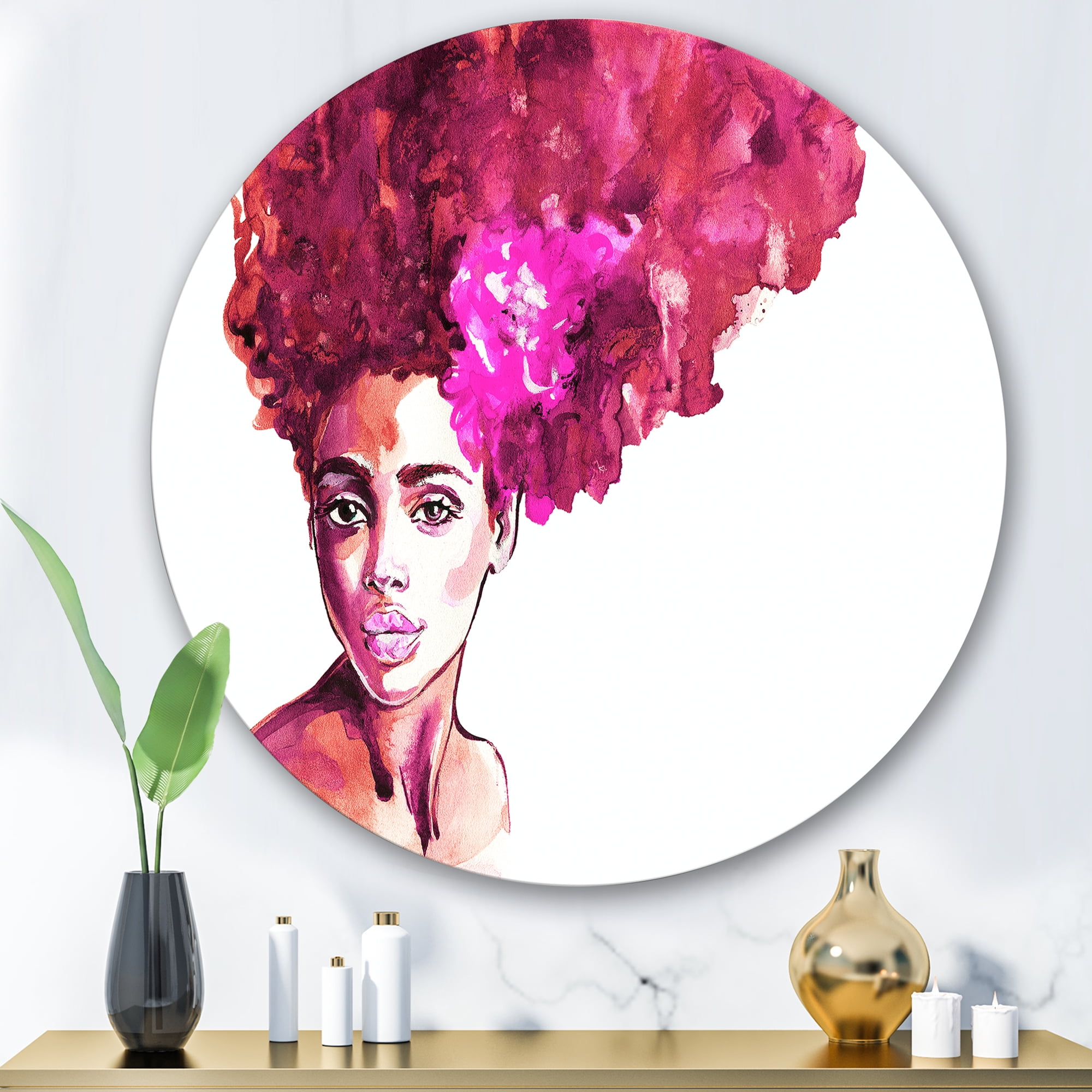 Designart 'Portrait of Afro American Woman VI' Modern Circle Metal Wall Art 36x36 - Disc of 36