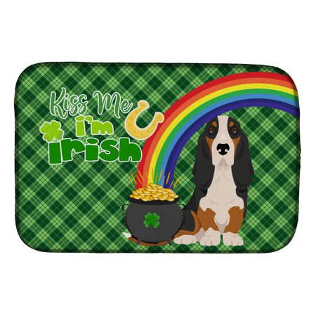 

Black Tricolor Basset Hound St. Patrick s Day Dish Drying Mat 14 in x 21 in