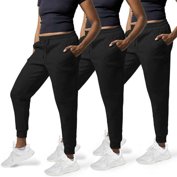 Paquete de 3 pantalones deportivos Common Stitch para mujer, pantalones de chándal acogedores para mujer, pantalones de lana para yoga para mujer (disponibles en Plus) negro/negro/negro