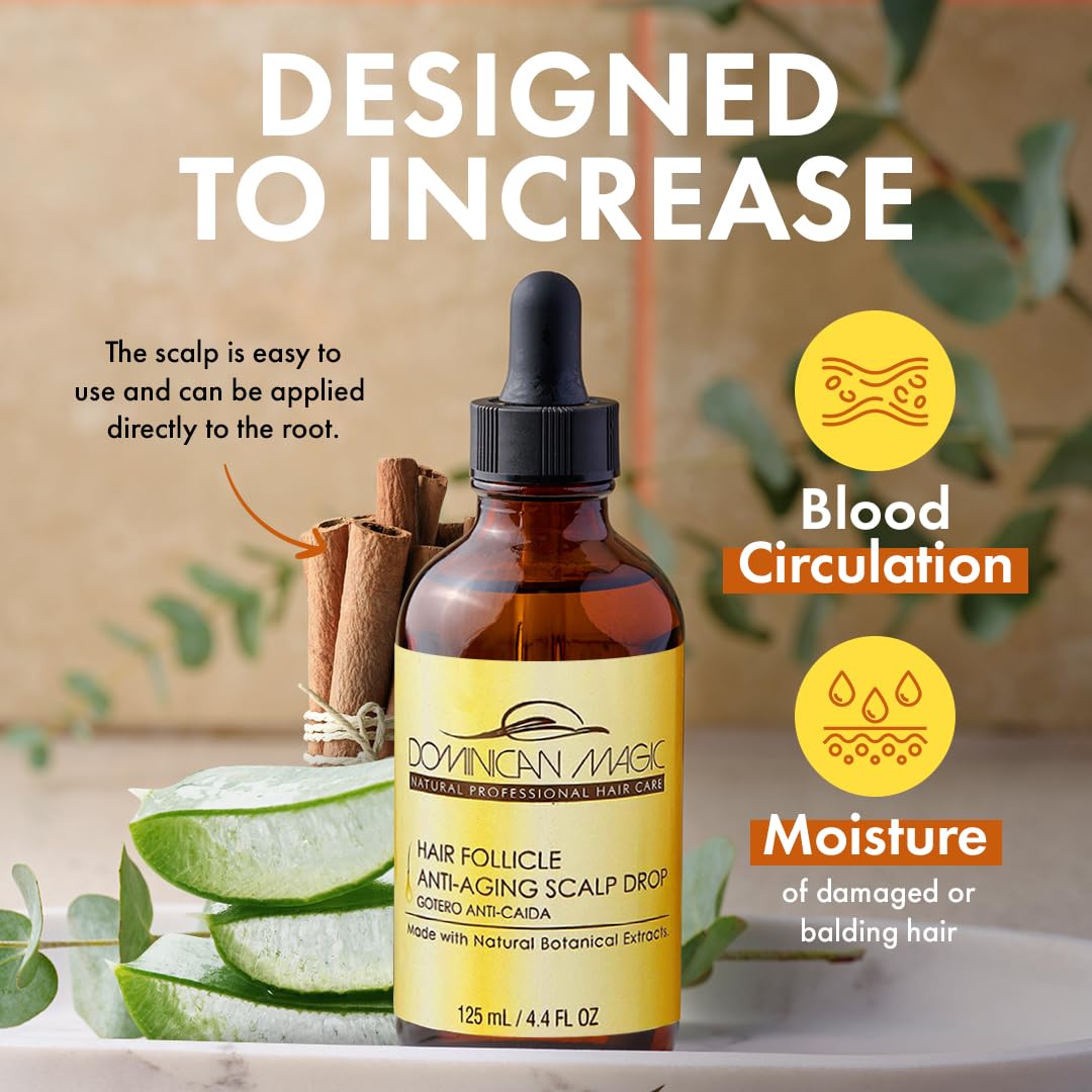 Dominican Magic Hair Follicle Anti-Aging Scalp Drop Hair Tonic with Rosemary and Cinnamon, Gotero Anti-Caida, Helps Stimulate Hair Growth