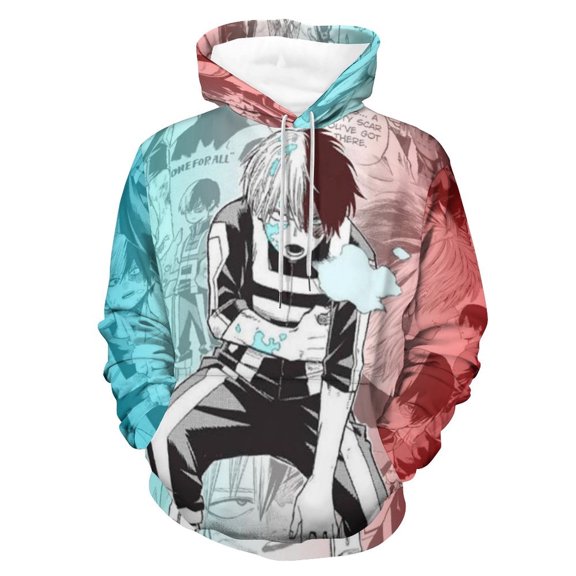Boku no Hero Academia Shoto Todoroki Hoodies for Men Women 3D Print Pullover Novelty Hooded Sweatshirt Hoodies with Big Pockets S