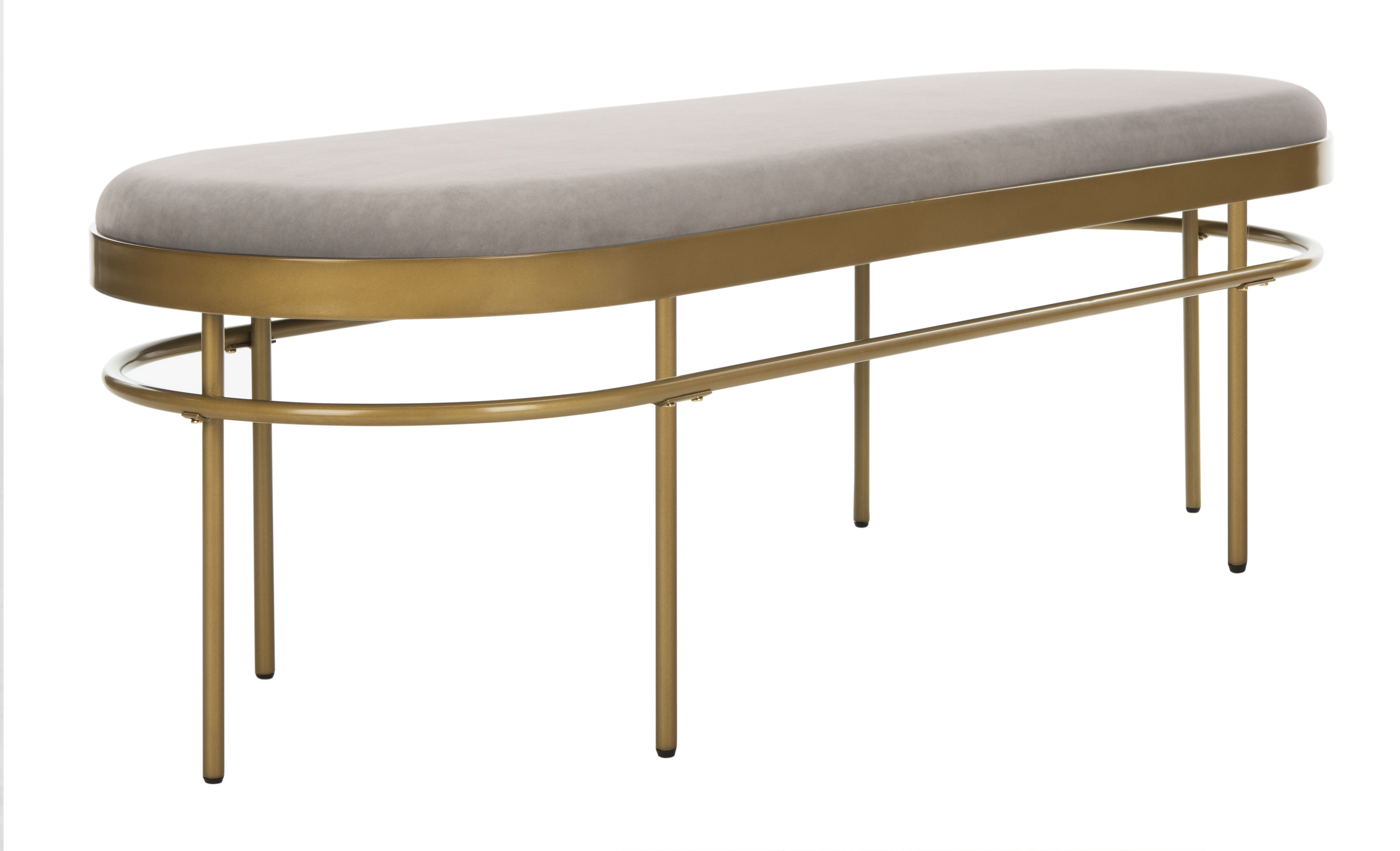 SAFAVIEH Sylva Modern Glam Oval Upholstered Bench Dusty Rose Gold