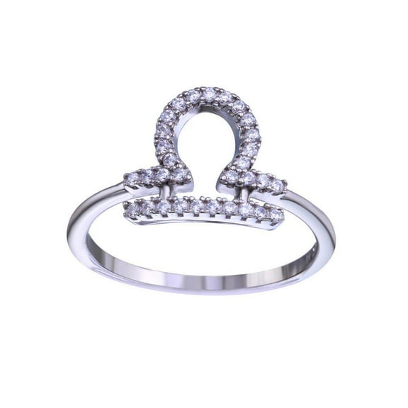 Rhodium Plated 925 Sterling Silver Libra Clear CZ Zodiac Sign Ring White Jewelry Female Size 9