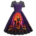 thumbnail image 1 of Vestido Retro de encaje para Halloween, disfraces de mujer de manga corta de los años 50 y 60, vestidos de fiesta Vintage con calavera y bruja, ropa aterradora para Halloween, Cosplay, 1 of 5