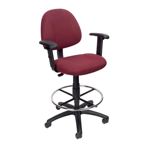 Boss Office Contoured Comfort Fabric Drafting Stool with Arms in Burgundy