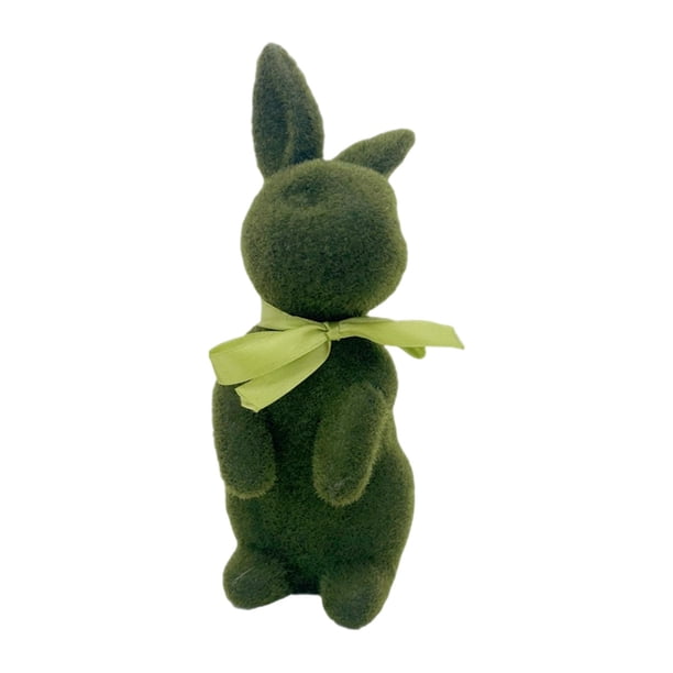 Figura de conejo flocado con lazo, centro de mesa de primavera suave, figura de conejo Verde