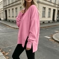 thumbnail image 6 of WIZUTIZ Women's V-Neck Side Slit Long Sleeve Sweatshirt Casual Fall Fashion Pullover Solid Color Polyester Blend Trendy Top, 6 of 7