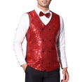 thumbnail image 1 of INSPIRE CHIC Chaleco para Hombre V-Neck Slim Fit Doble Botón Fiesta Disco Prom Nocheclub Chaleco de Lentejuelas S Rojo, 1 of 5