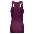 thumbnail image 2 of Women & Plus Solid Ribbed Knit Stretch Workout Racerback Tank Top (PLUM, Large), 2 of 3