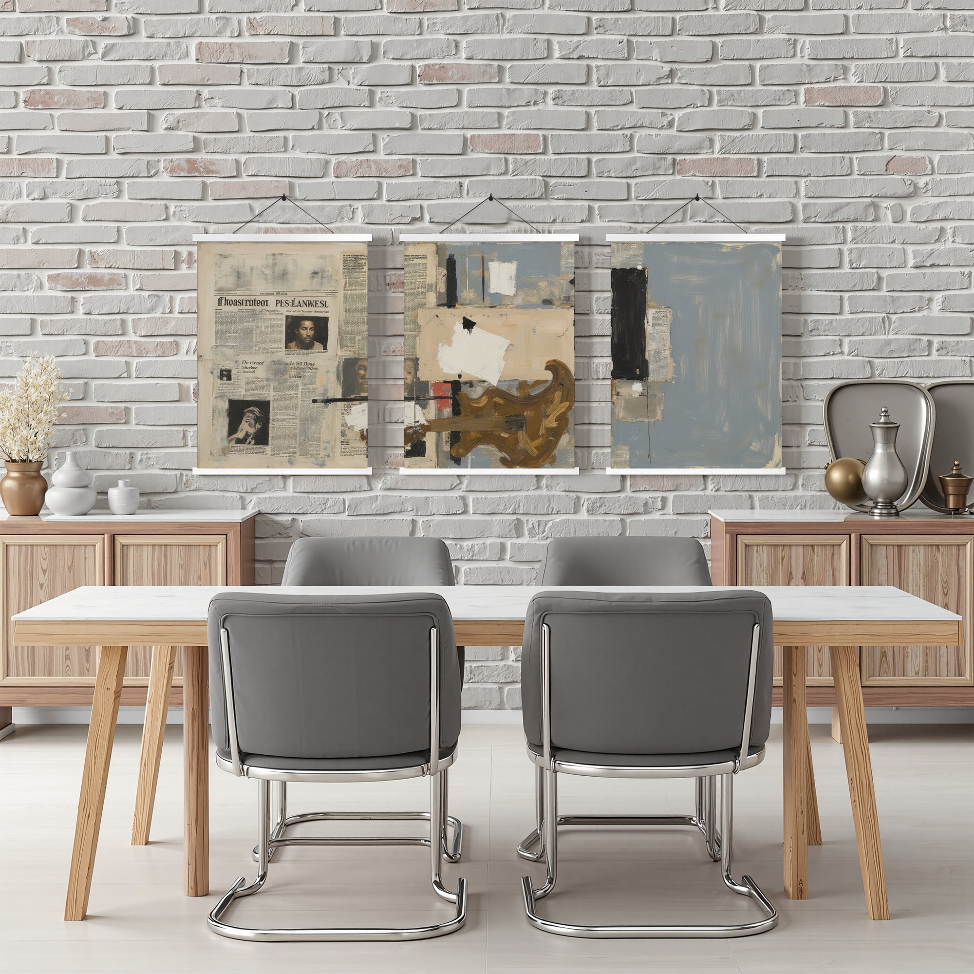 MAYEERTY Modern Abstract Wall Art Painting, Living Room Decor, White Hanging Rod Frame, 15.7"x11.8"