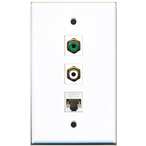RiteAV - 1 Port RCA White and 1 Port RCA Green and 1 Port Cat5e Ethernet White Wall Plate