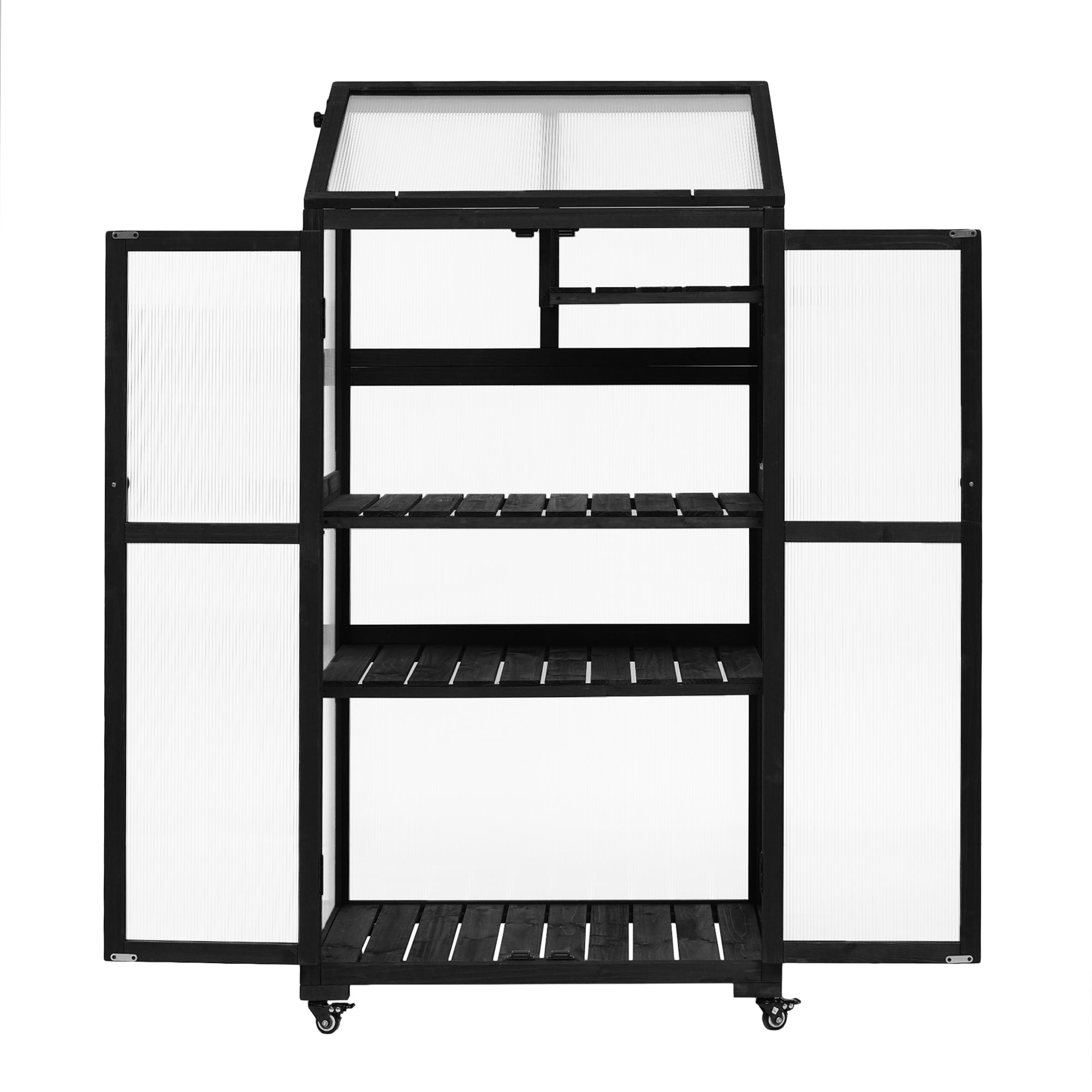 Yoneston 62inch Height Wood Large Greenhouse Balcony Portable Cold Frame with Wheels and Adjustable Shelves Plants House for Outdoor Indoor Use, Black