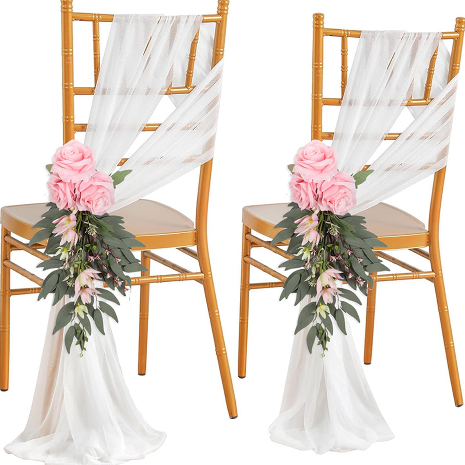 Specollect Clearance 4Pcs Wedding Aisle Decorations Pew Flowers for Wedding Ceremony Party Chair Decor with Artificial Flowers Eucalyptus and Ribbons