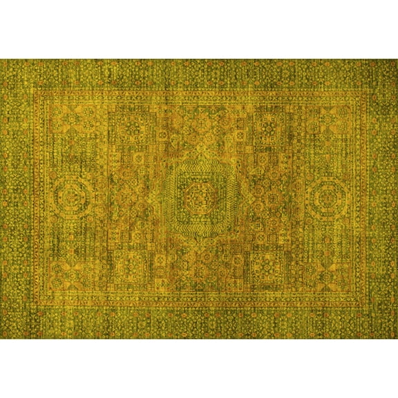 Ahgly Company Machine Washable Indoor Rectangle Abstract Yellow Modern Area Rugs, 5' x 7'