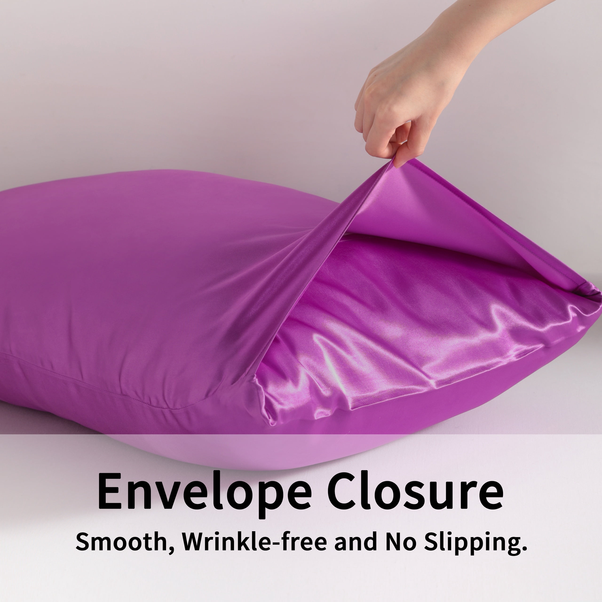 Satin Body Pillowcase for Hair and Skin, Luxurious and Silky Envelope Closure Body Pillow Cover, Purple, 20" x 54", 2 Pack