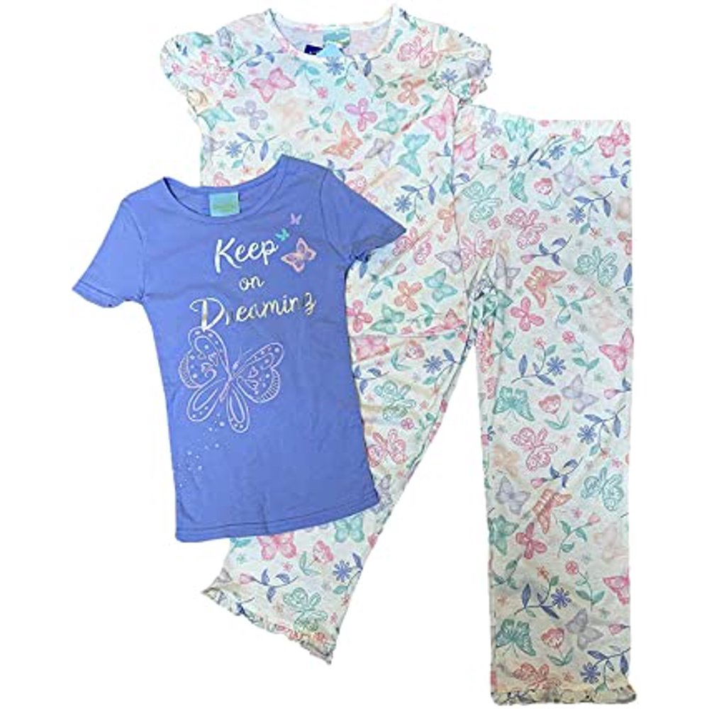 BedHead Big Girls' 3 Piece Sleepwear Pajama Set (12, Butterflies
