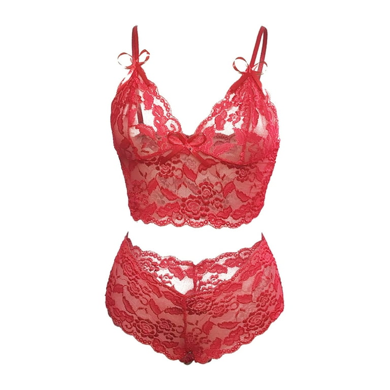 Women's Sexy Lace Red Underwear Lucky Red Temptation Mesh Hollow