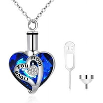 AOBOCO Heart Cremation Jewelry 925 Sterling Silver with Blue Crystal Urn Necklace for Ashes Keepsake Memorial Jewelry Cremation Jewelry for Ashes
